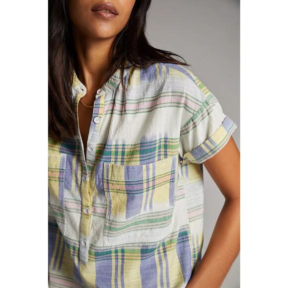 Pilcro Anthropologie Checked Short Sleeve Shirt 100% Cotton Multicolor Size 2X - Picture 5 of 8